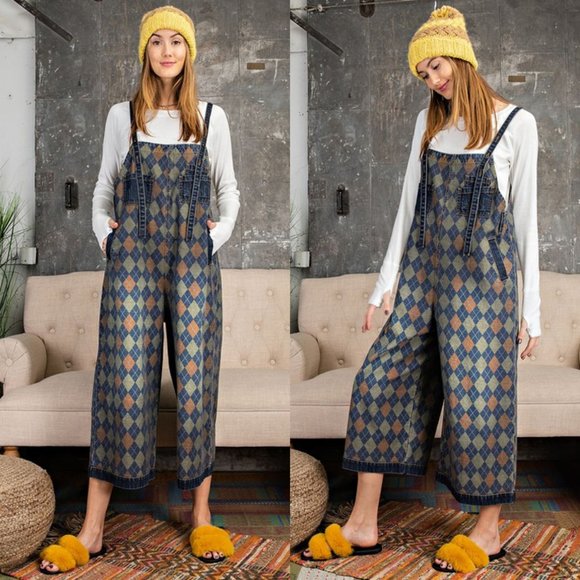 easel Pants & Jumpsuits New Argyle 0cotton Denim Retro Overall